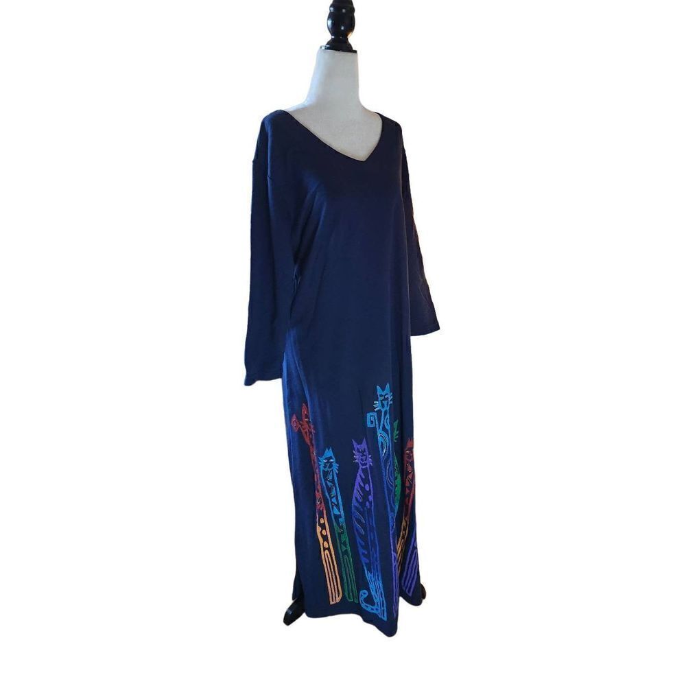 90s Vintage Cat Graphic Maxi Sweatshirt Kaftan Muumuu Y2K Colouful Vacation Wear